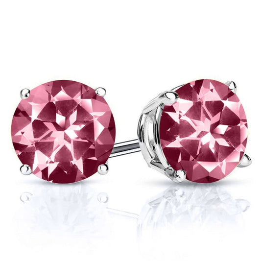 Gem Stone King 2-4 Cttw Round Gemstone Birthstone Stud Earrings For Women Men | 925 Sterling Silver | Round 7MM | Fine Jewelry Gifts for Women Her Mom Wife Men | Pink Topaz-November