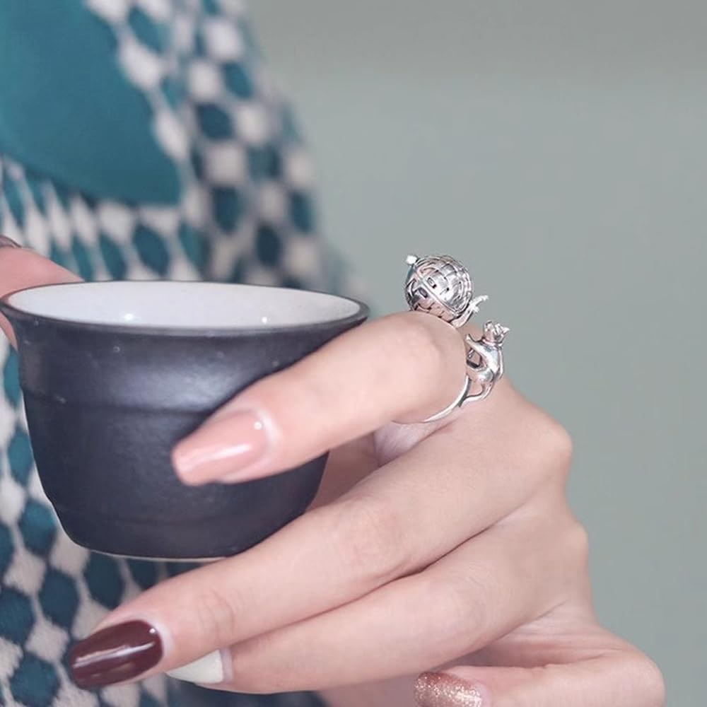 OIDIMS Unique Cat Ring Aromatherapy Finger Open Adjustable Ring Cute Naughty Cats Fashion Portable Mini Locket Rings Convenient Accessories Jewelry Birthday Xmas for Women Men Pet Lover