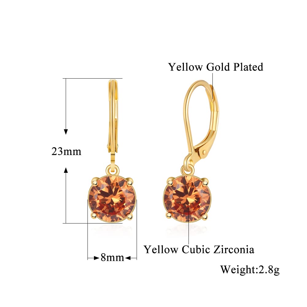 CiNily Leverback Dangle Earrings Created Yellow Crystal Drop Earrings Yellow Gold Plated Jewelry for Women 8mm