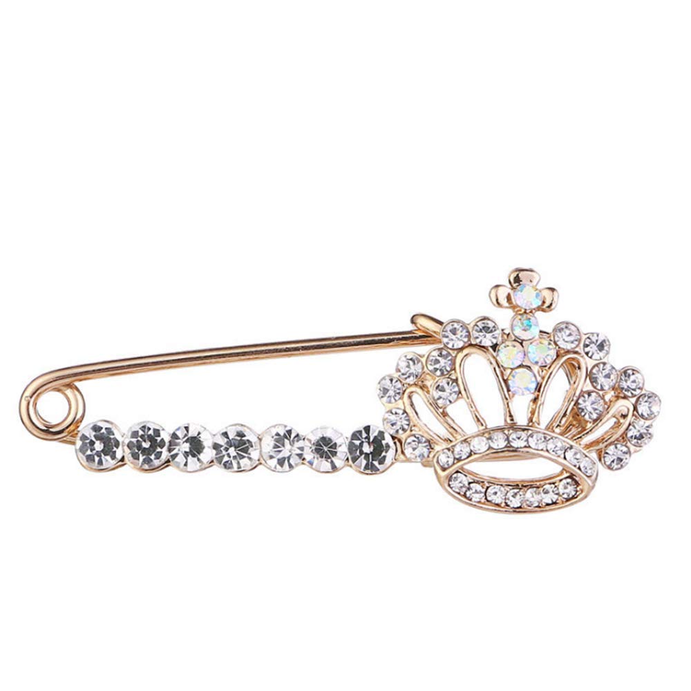 Shiny Crystal Crown Brooch Pin Elegant Rhinestone Royal Princess Safety Brooches Dress Sweater Coat Pins Gold Plated Fashion Jewelry for Women Men (Crown Safety pin)