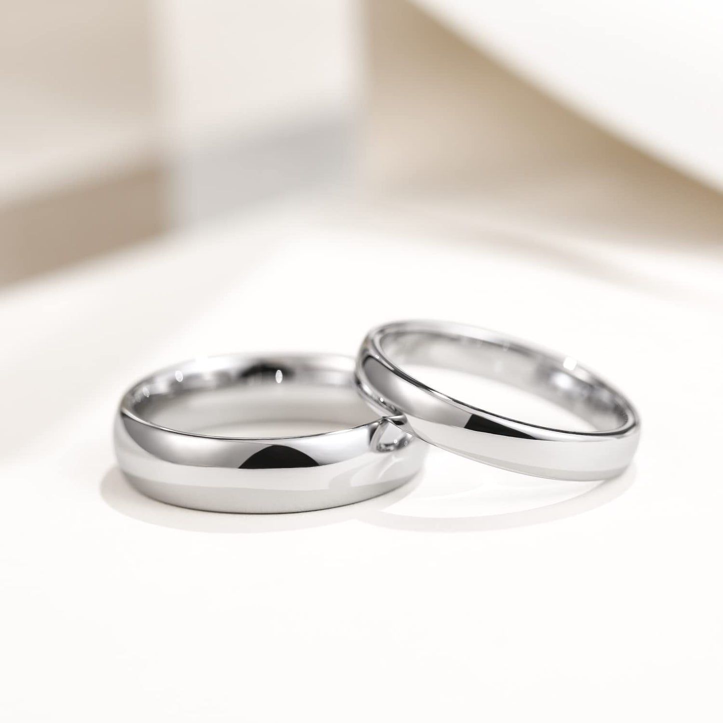 Greenpod 4mm Tungsten Rings for Women High Polished Plain Dome Silver Classic Wedding Band Comfort Fit Size 5