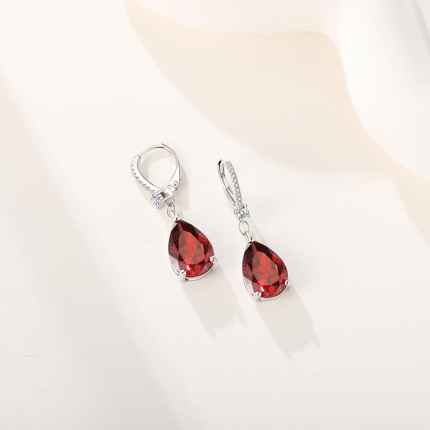 BAMIKI Sterling Silver Teardrop Leverback Dangle Earrings for Women Hypoallergenic, 10×14mm Pear Garnet Birthstone Red Cubic Zircon Drop Earrings Trendy Jewelry Gifts for Wife Daughter Mother