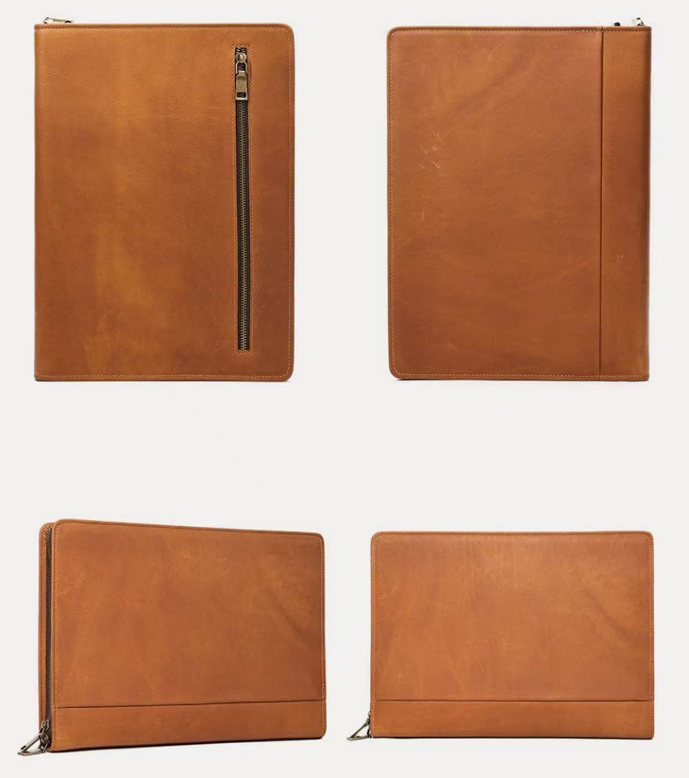 UPRESYE Zippered Padfolio Organizer, Leather Planner Binder, 12.9 Inch Portfolio Folder for Documents, Letter Size Business Card Tablet Document Holder for Men&Women, Brown