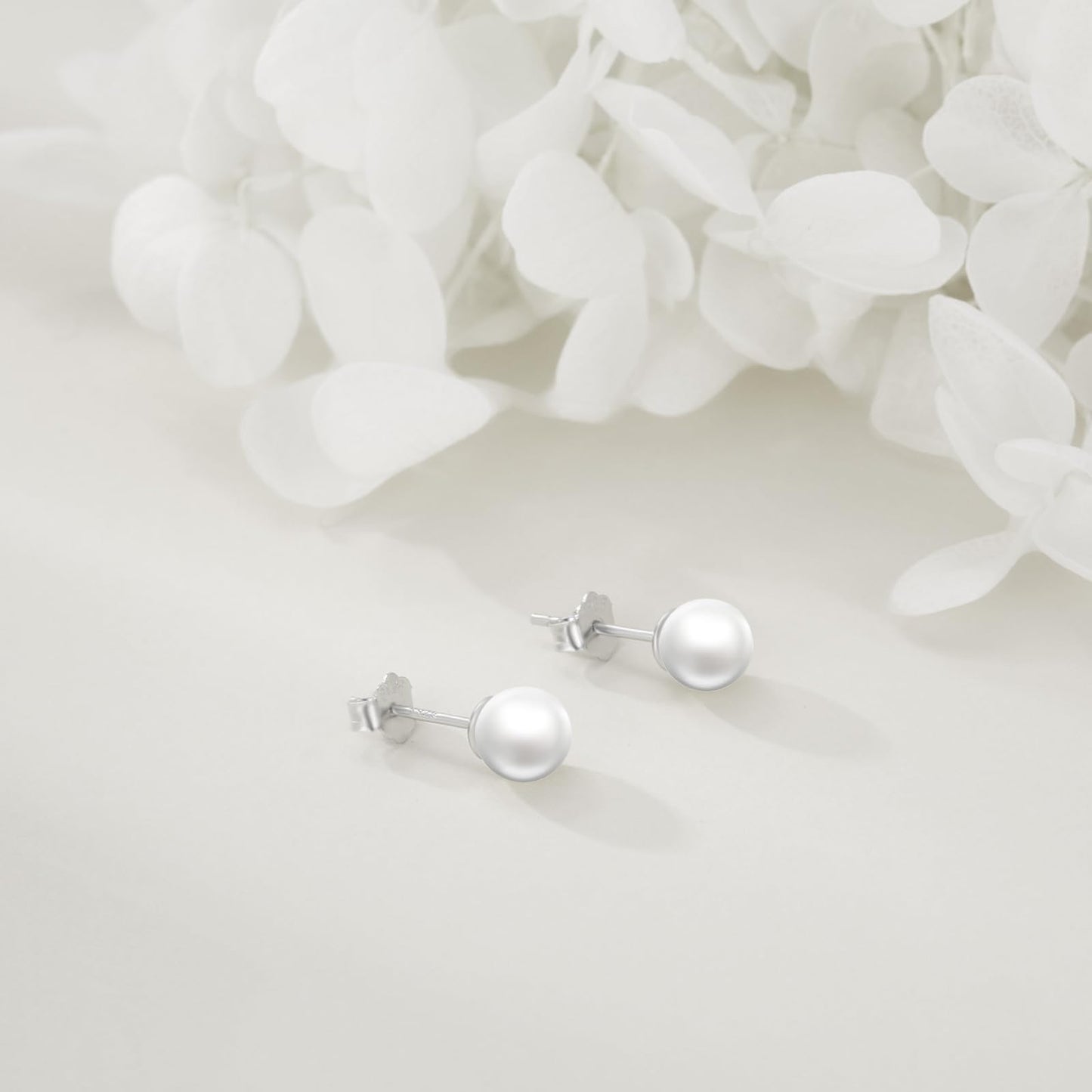 POPLYKE Sterling Silver Real Freshwater Cultured Pearl Stud Earrings for Women Pearl Earrings Wedding Bridesmaids Anniversary（White Gold）