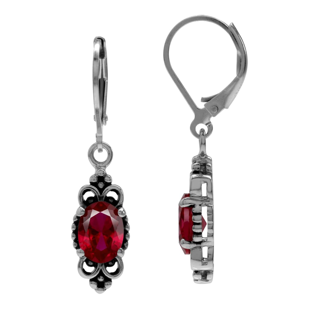 Silvershake 2.7 Ctw Simulated Red Ruby Gemstone 925 Sterling Silver Balinese Leverback Earrings Jewelry for Women