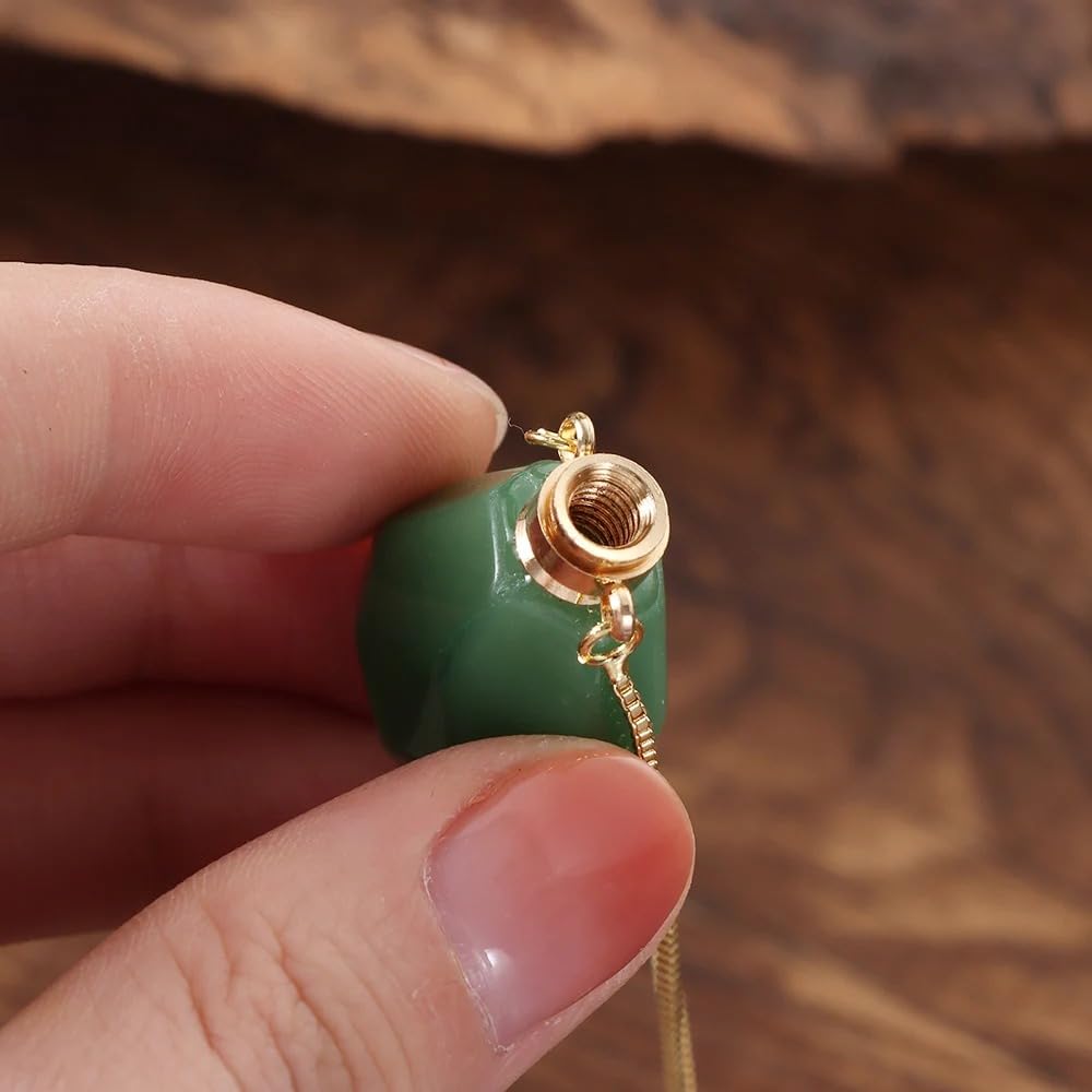 14K Yellow Gold Natural Stone Vial Necklace For Women - Glass Vial Pendant Necklace Water Drop Jar Perfume Necklace - Water Container Vial Necklaces For Liquid Oil Diffuser Vial Jewelry