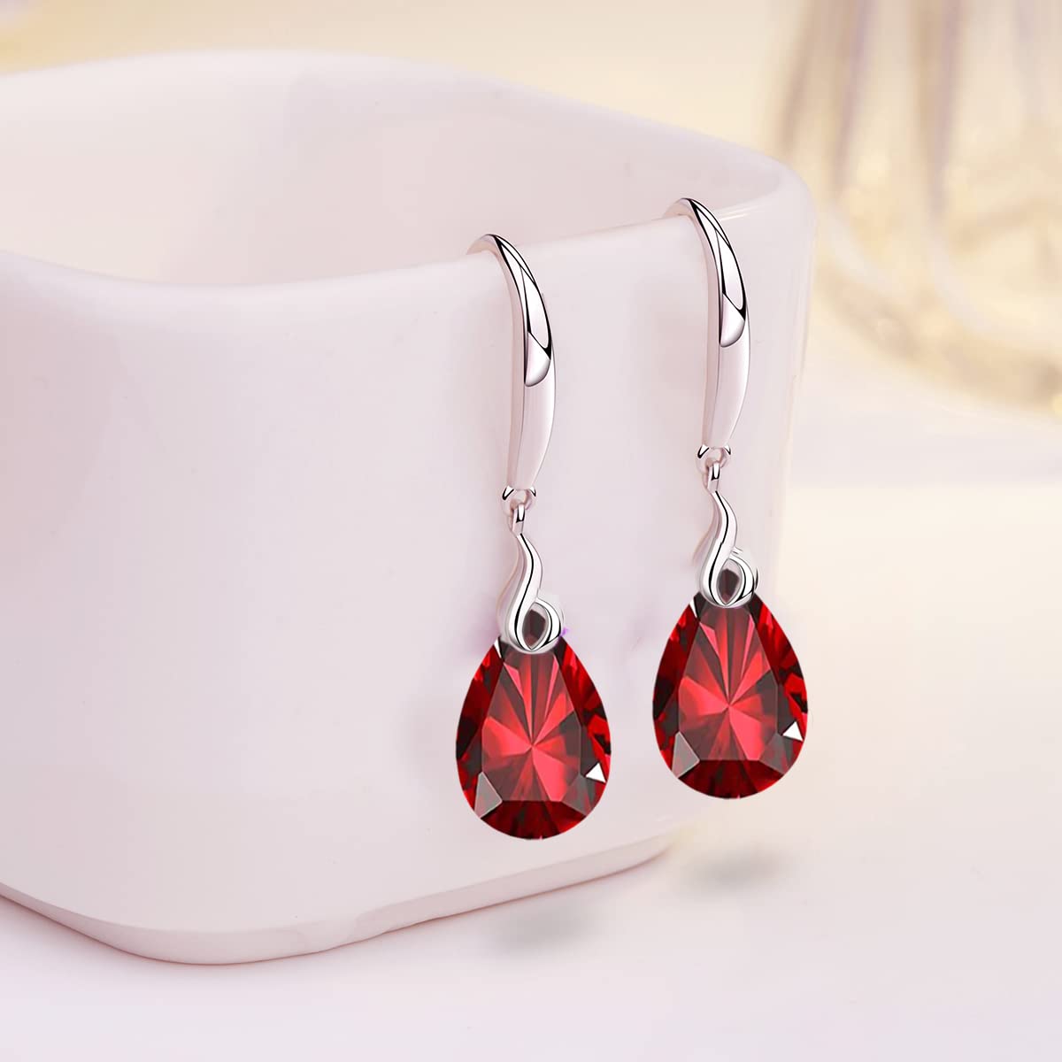 Silver Dangle Earring 14k White Gold Plated 925 Sterling Silver 12mm Pear Shape Naked Drill Crystal Drop Earrings For Women