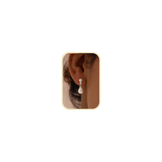 PRTGL Pearl Earrings - 14K Gold Plated Pearl Drop Wedding Earrings for Bridal Bridesmaid Women
