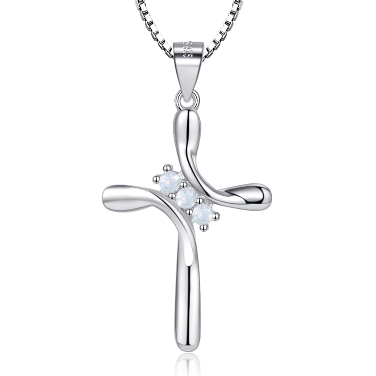 EVERU 925 Sterling Silver Cross Necklace for Women March Birthstone Necklace with Cubic Zirconia Aquamarine Cross Pendant Blue Jewelry Ideal Gift