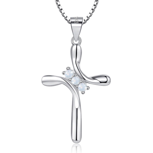 EVERU 925 Sterling Silver Cross Necklace for Women March Birthstone Necklace with Cubic Zirconia Aquamarine Cross Pendant Blue Jewelry Ideal Gift