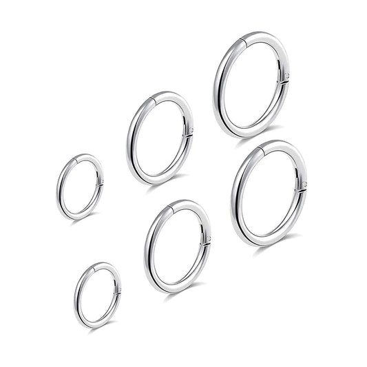 BOGKU 6pcs G23 Titanium Septum Rings Hinged Nose Ring Hoops for Women 16G Cartilage Hoop Earrings Body Piercing Jewelry Silver Lip Rings - Diameter 6mm 8mm 10mm