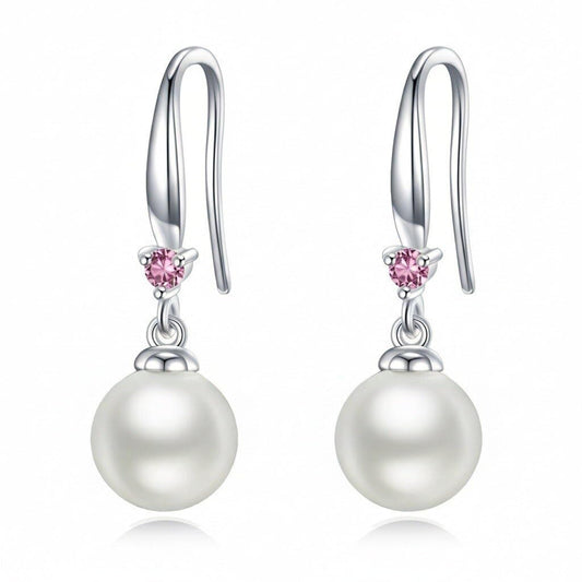 925 Sterling Silver Pearl Leverback Earrings Dangle Drop Birthstone Jewelry Gifts for Women (White Pearl-October)