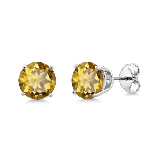Gem Stone King 2-4 Cttw Round Gemstone Birthstone Stud Earrings For Women Men | 925 Sterling Silver | Round 7MM | Fine Jewelry Gifts for Women Her Mom Wife Men | Champagne Quartz