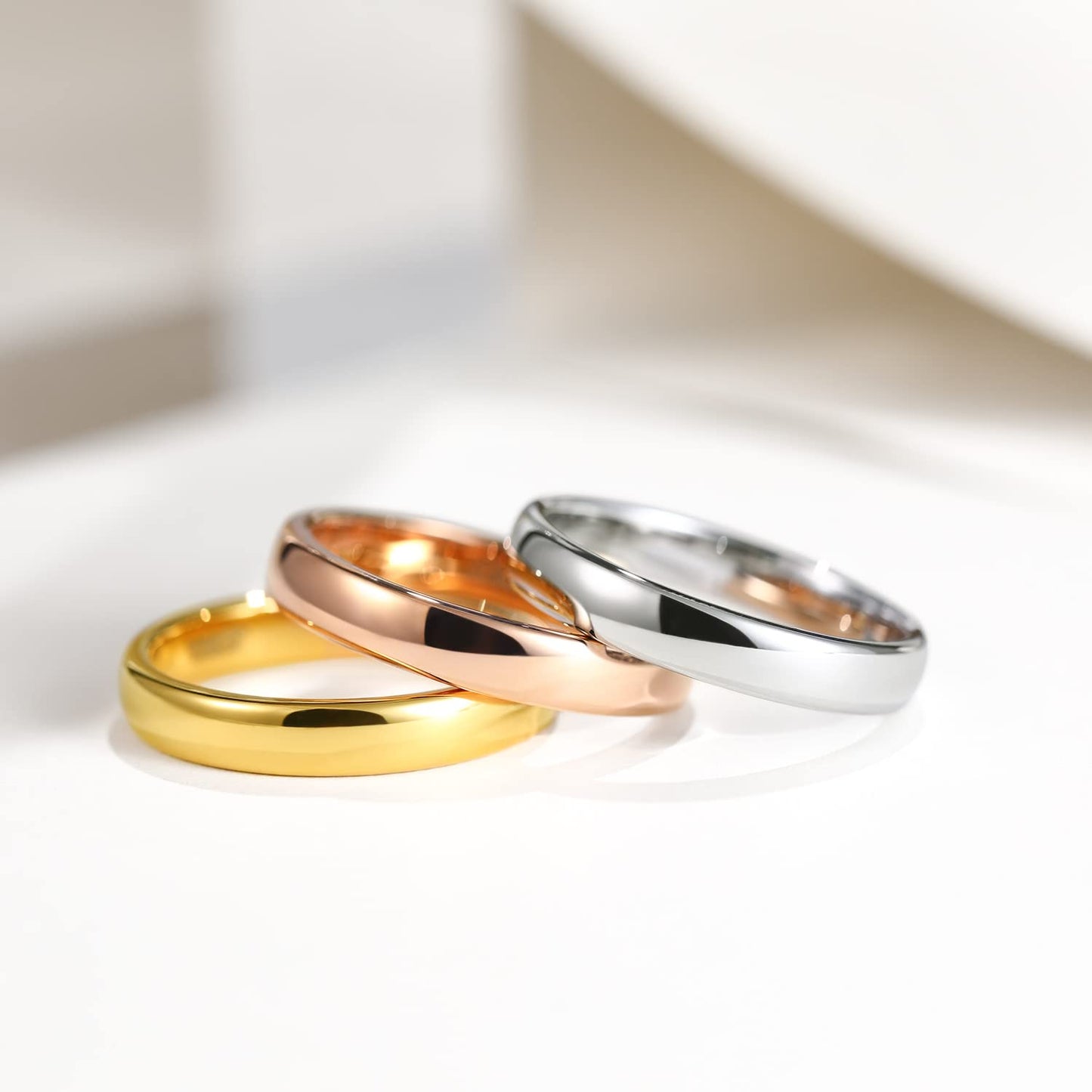 Greenpod 4mm 24K Gold Plated Tungsten Rings for Women High Polish Dome Plain Classic Wedding Bands Comfort Fit Size 5