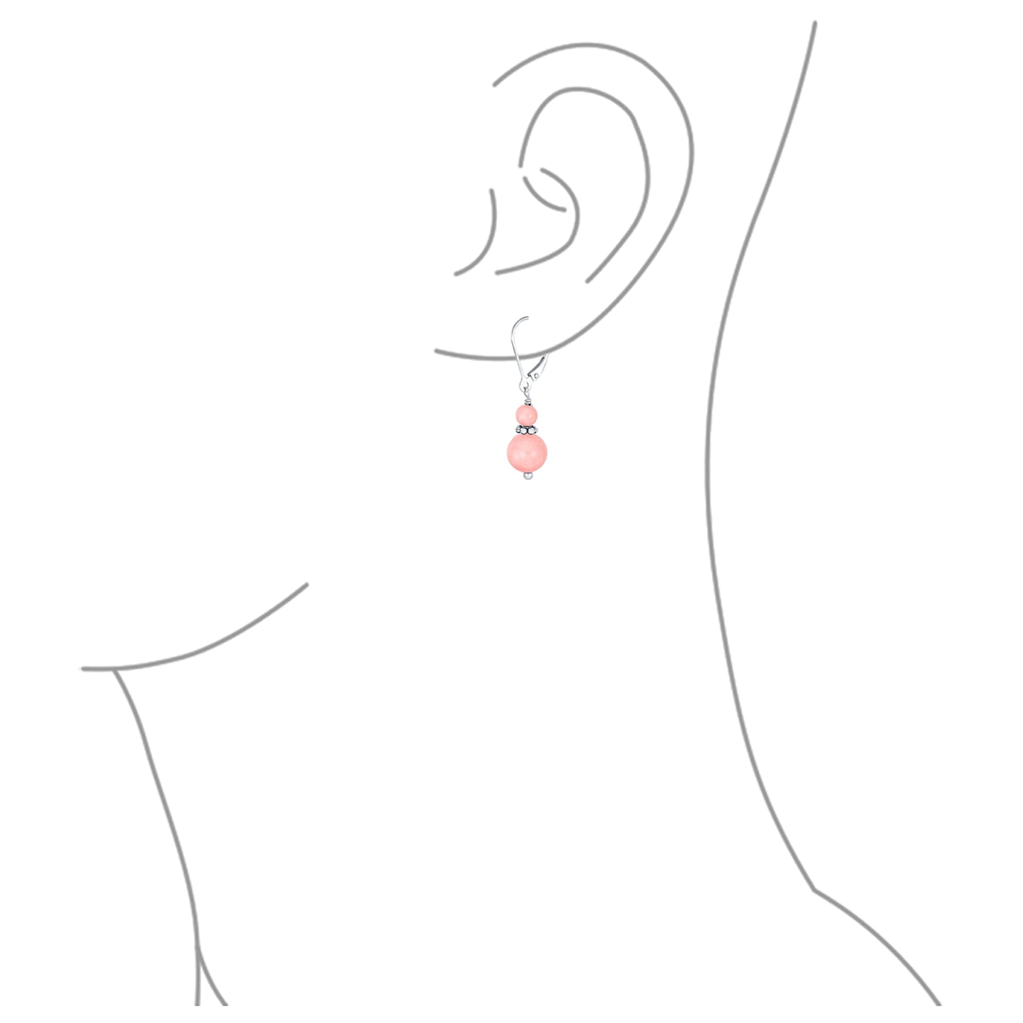 Bling Jewelry Gemstone Natural Pink Coral Boho Bali Milgrain Edged Beaded Rondel Separator Double Ball Round Drop Dangle Earrings For Women Teen .925 Sterling Silver Lever back