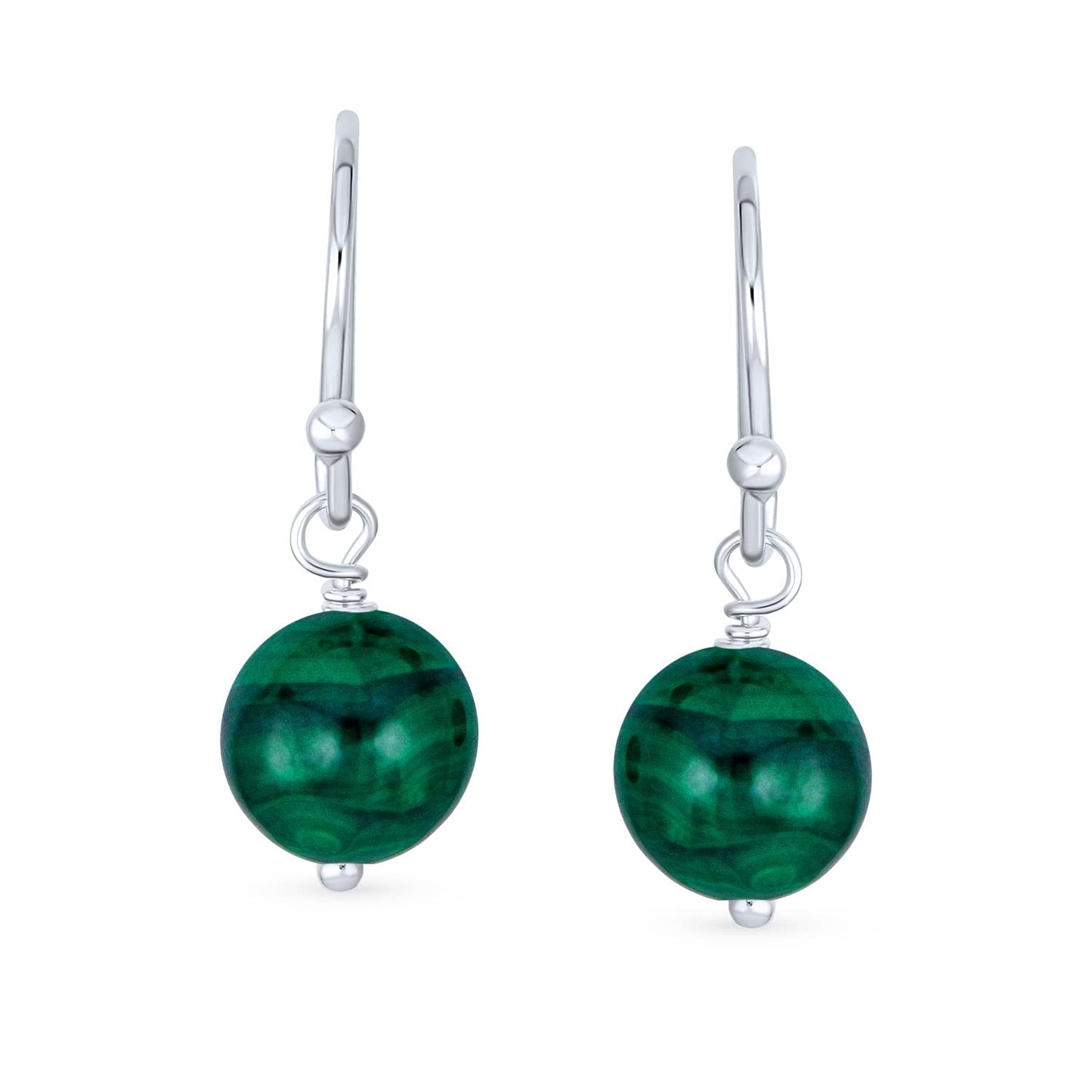 Bling Jewelry .925 Sterling Silver Green Malachite & Navy Blue Lapis Lazuli Bead 8mm Dangle Ball Drop Earrings For Women French Fish Hook Wire (Set of 2)