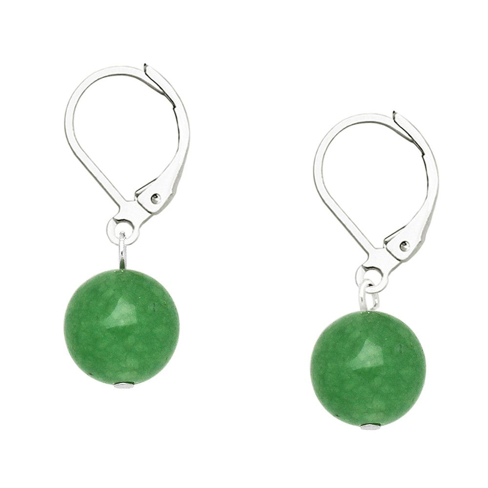 Falari 10mm Round Natural Stone Earring High Polished Rhodium Leverback Aventurine