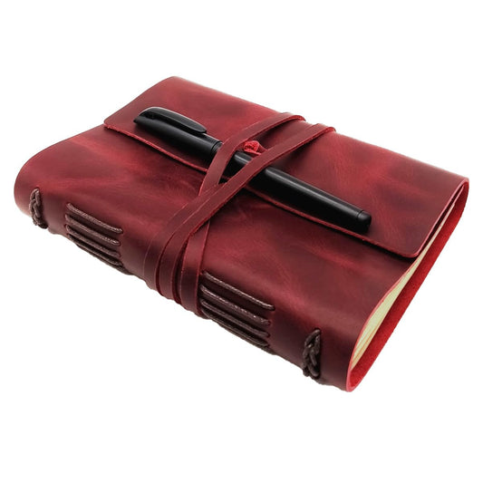 Red Notebook Journal - Genuine Leather Journals for Writing Small Size Diary 5.5x7.5 Inch, Notepad For Women and Man, Gifts,Work,Travel Wine Red