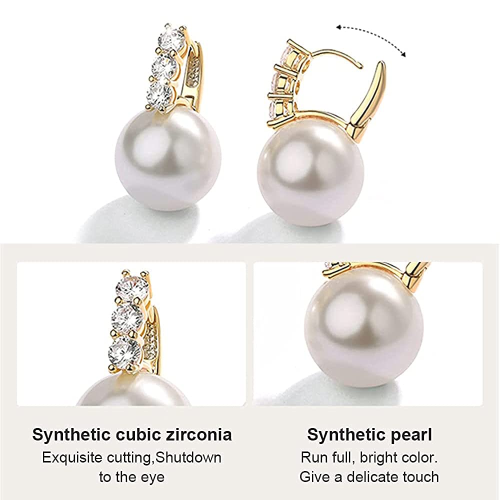 Pearl Earrings for Women 14K Gold Plated Hypoallergenic Pearl Earrings 5A Cubic Zirconia Dangle Earrings Elegant Jewelry (1-Gold-black)