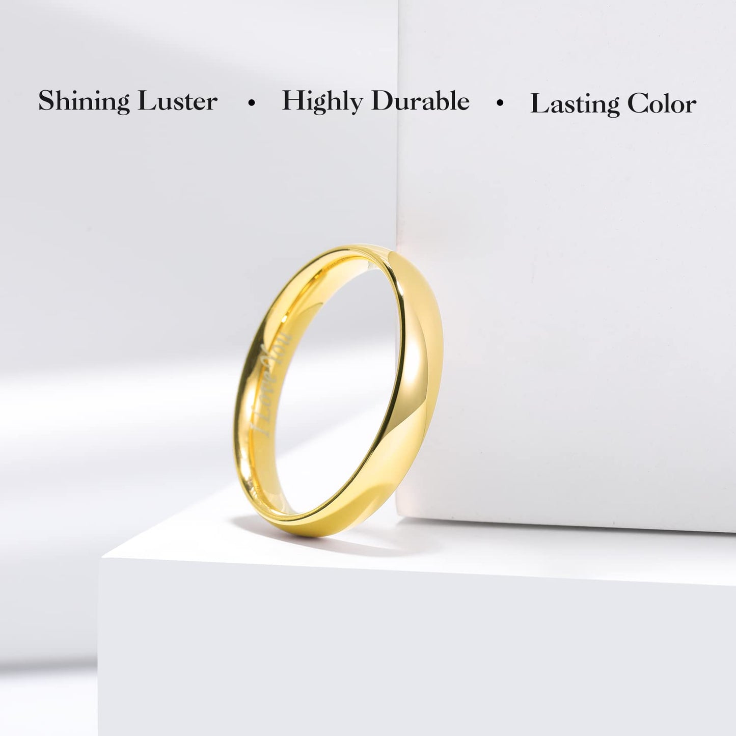 King Will 316L Stainless Steel Wedding Band for Men Women-4mm Width Gold Plated Wedding Ring Domed Style High Polished with Laser I Love You Comfort Fit Size 11
