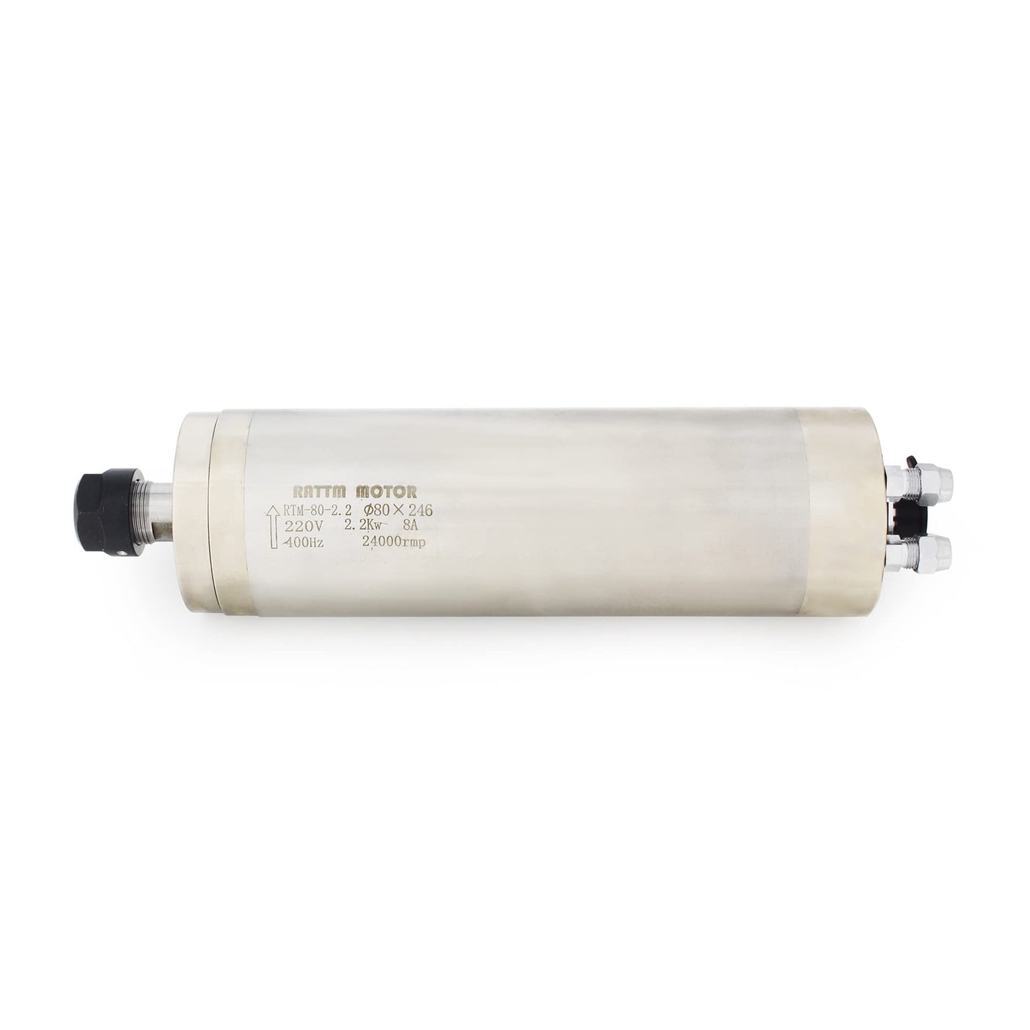 RATTMMOTOR 4-Bearings Waterproof 246mm Length Spindle Motor, 2.2KW Water Cooled Spindle Motor 220V ER20 CNC Router Carved Metal Spindle 24000RPM 80mm 8A 400Hz for CNC Milling Engraver Machine