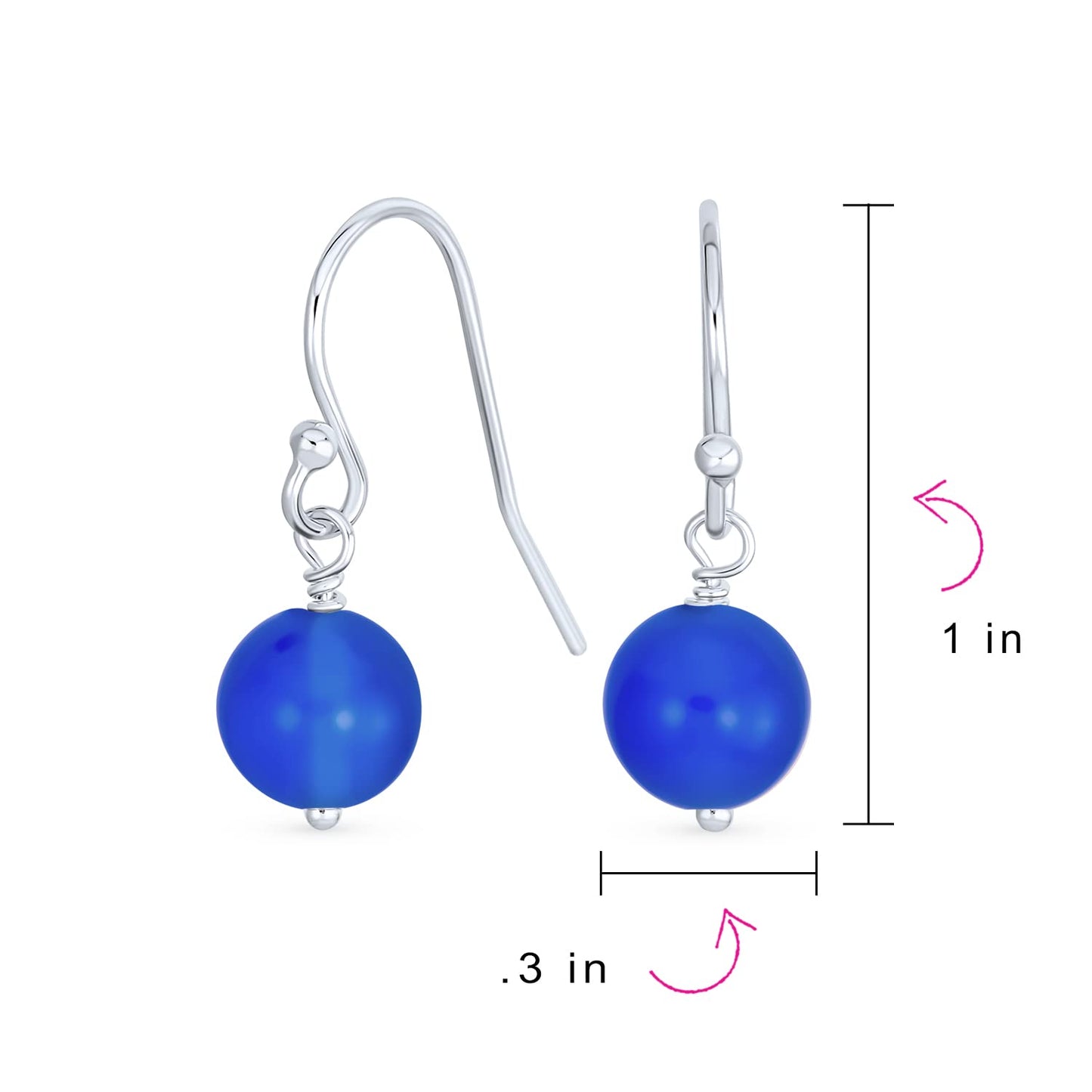 Bling Jewelry Timeless .925 Sterling Silver Blue Agate & Light Green Prehnite Amethyst Bead 8mm Ball Drop Earrings Fish Hook Genuine Gemstone (Set of 2)