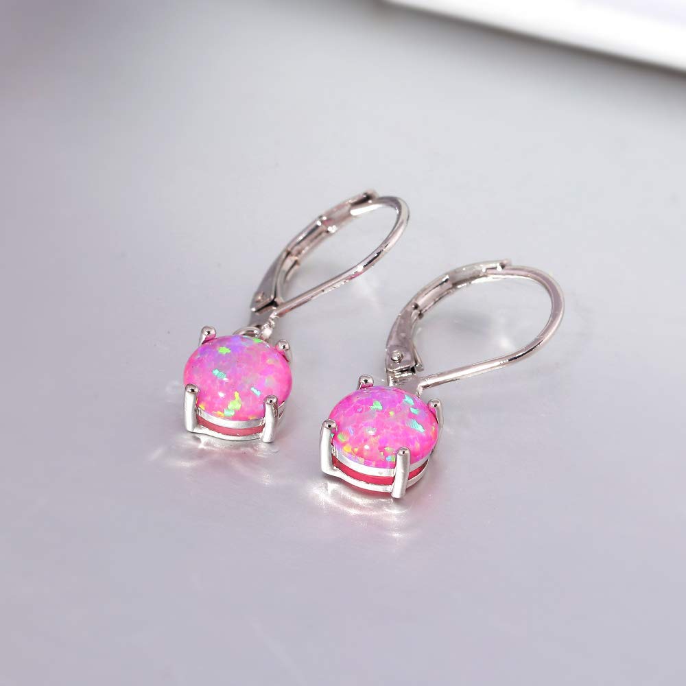 CiNily Pink Purple Opal Dangle Earrings for Women Rhodium Plated Leverback Drop Earrings Gemstone Jewelry