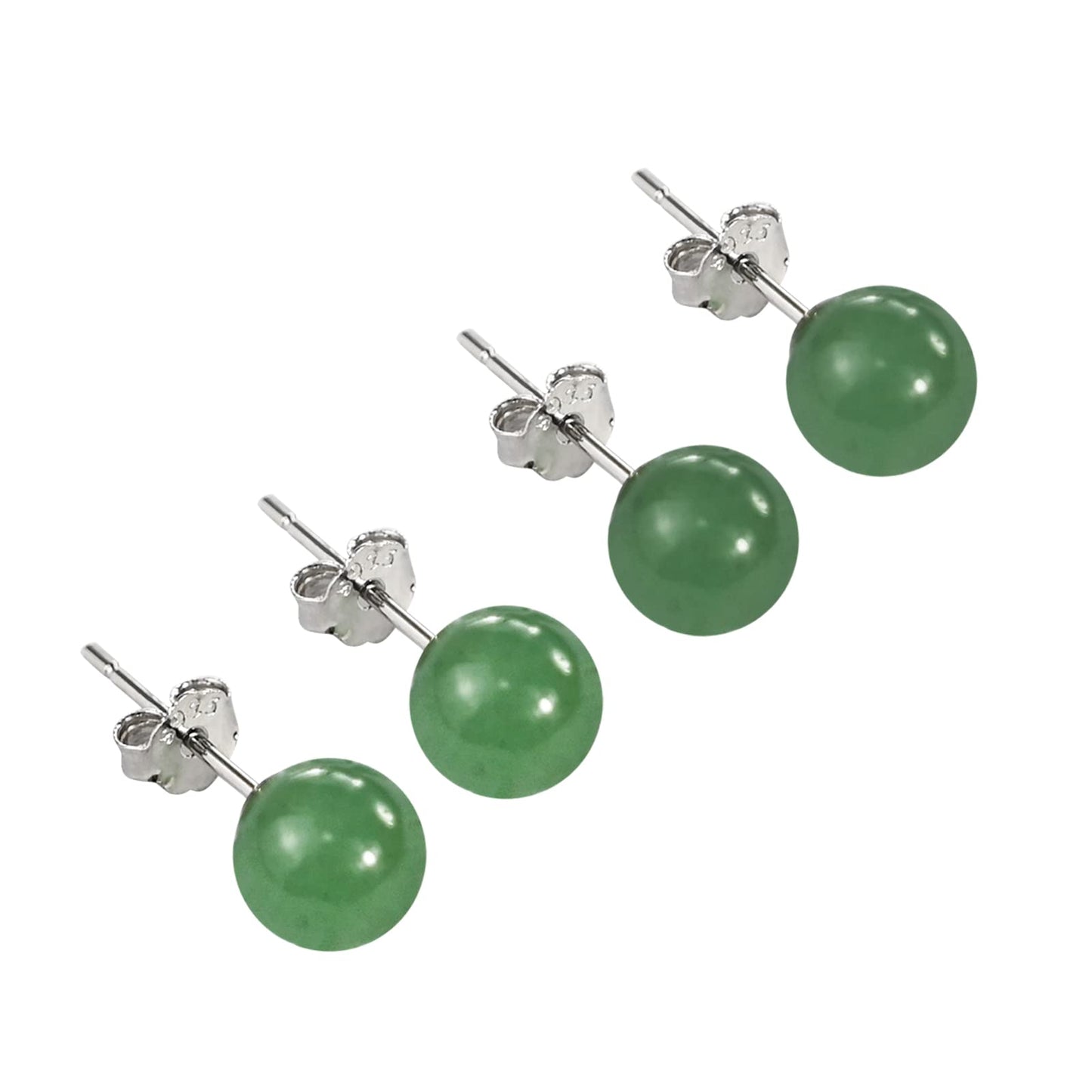 Jade Earrings Studs, 8mm Dark Green Jade Earrings for Women, Sterling Silver Stud Earrings for Sensitive Ears, Green Jewelry for Women & Men, Good Luck Handmade Earrings Gift for Birthday Anniversary