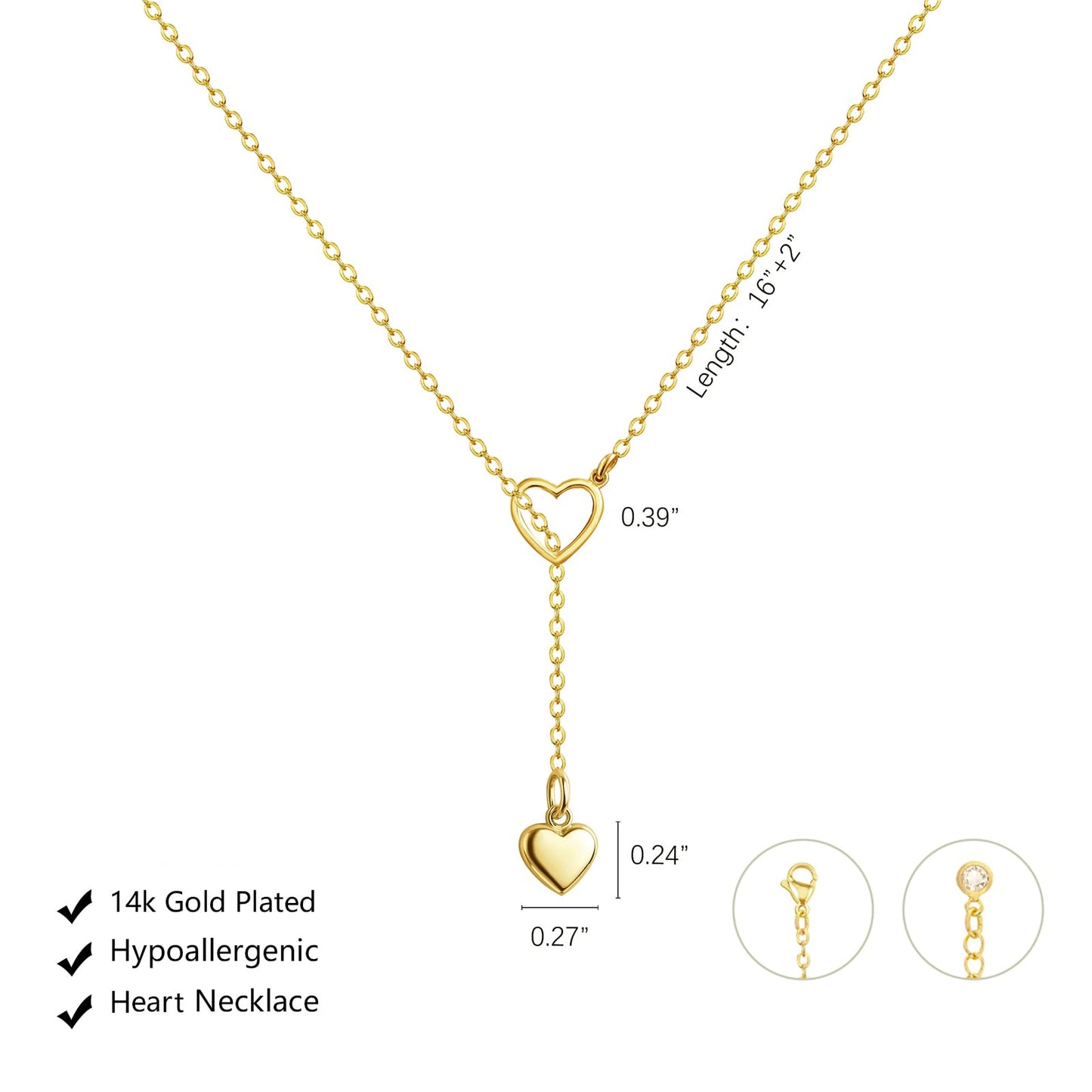 HERIER Heart Necklace for Women Dainty Gold Lariat Necklace 14k Gold Plated Simple Long Necklaces for Women Trendy Gold Necklaces Jewelry Gifts