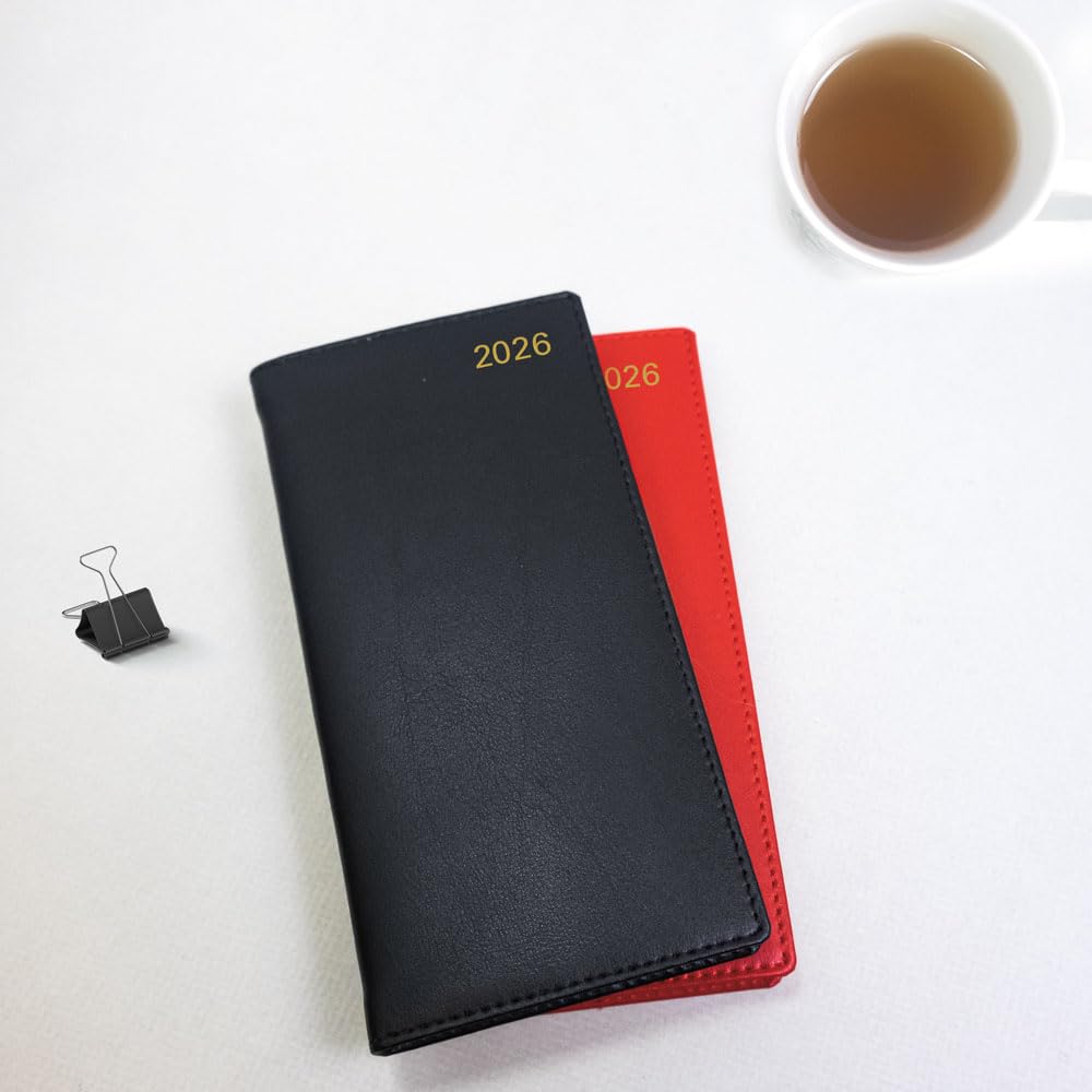 Letts of London® 2026 Belgravia Weekly/Monthly Appointment Book and Planner, 12 Months, January to December, Italian Leather, Vertical, Slim Size, 6.625" x 3.25", English, Red (C33SURD-26)