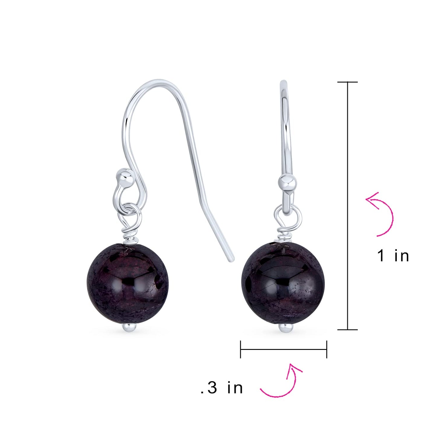 Bling Jewelry Timeless .925 Sterling Silver Dark Purple Amethyst Bead 8mm Ball Drop Earrings Fish Hook Genuine Gemstone February Birthstone