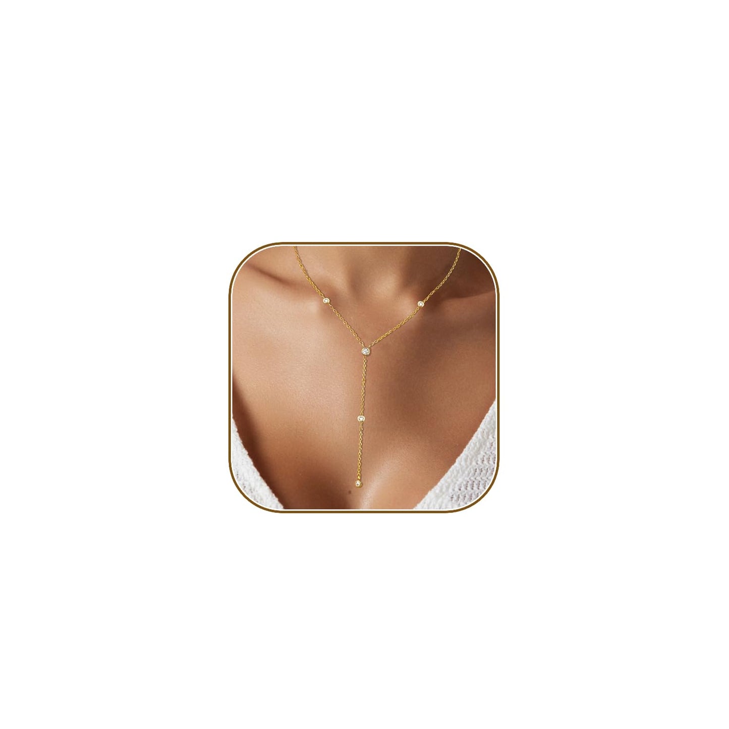 HERIER Gold Necklace for Women Dainty Lariat Y Necklace 14k Gold Plated Long Cubic Zirconia Pendant Necklaces Trendy Simple Gold Jewelry Gifts