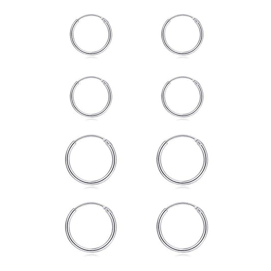 EPIRPRA Silver Hoop Earrings- Cartilage Earring Small Hoop Earrings for Women Men,4 Pairs of Hypoallergenic 925 Sterling Silver Tragus Earrings(Silver,8mmx2+10mmx2)