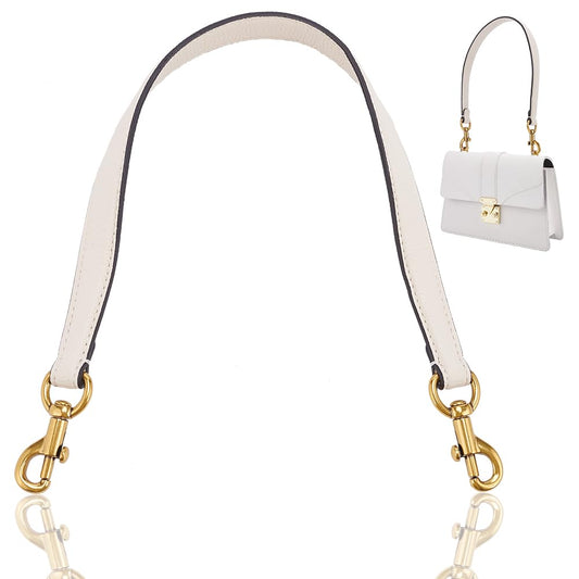 WADORN Genuine Leather Purse Handle, 20.4 Inch Leather Handbag Handle Replacement Short Shoulder Strap with Retro Gold Buckles Women Bag Making Accessory for Coach Shoulder Bag 26, White
