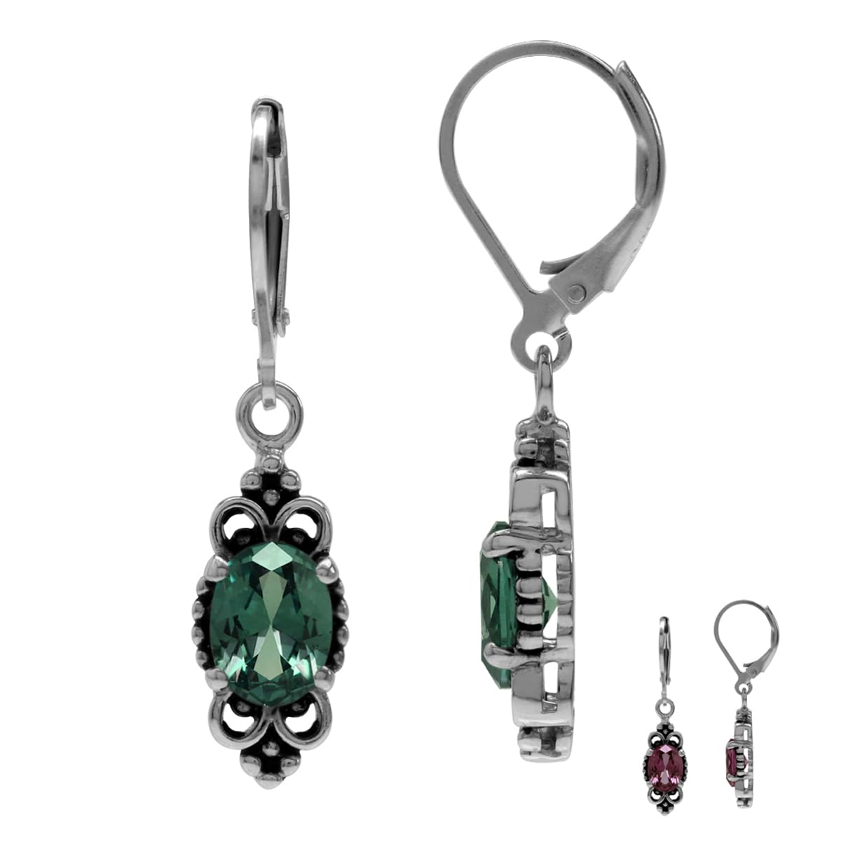 Silvershake Created Color Change Alexandrite 925 Sterling Silver Balinese Style Leverback Dangle Earrings