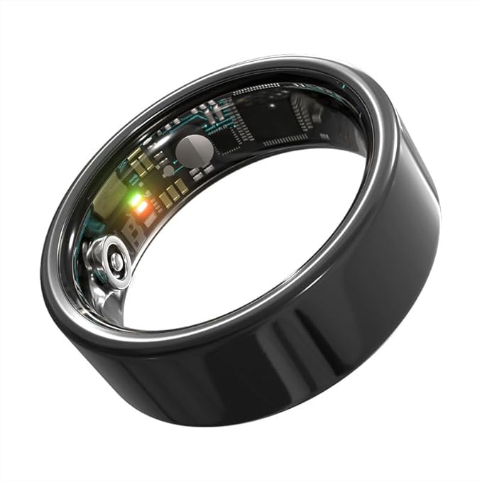 Smart Ring Health Monitoring 5ATM Waterproof Fitness Tracker with Glossy Titanium Surface Blood Oxygen/Sleep/Stress Tracking Women?™s Cycle Prediction Sport Ring Compatible with iOS/Android Black 12
