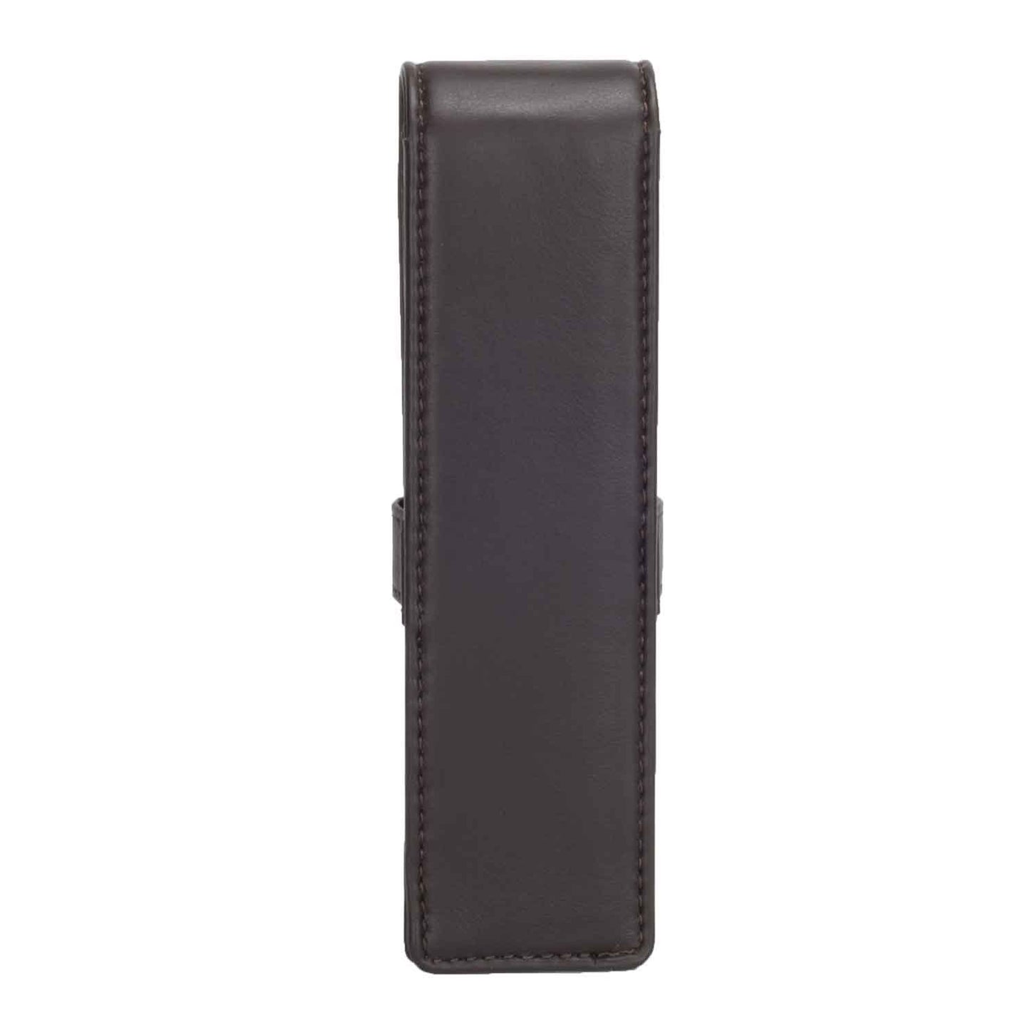 DiLoro Leather Double Pen Case Pencil Pouch Holder for Two Fountain Ballpoint Rollerball Pens and Pencils (Espresso Dark Brown)