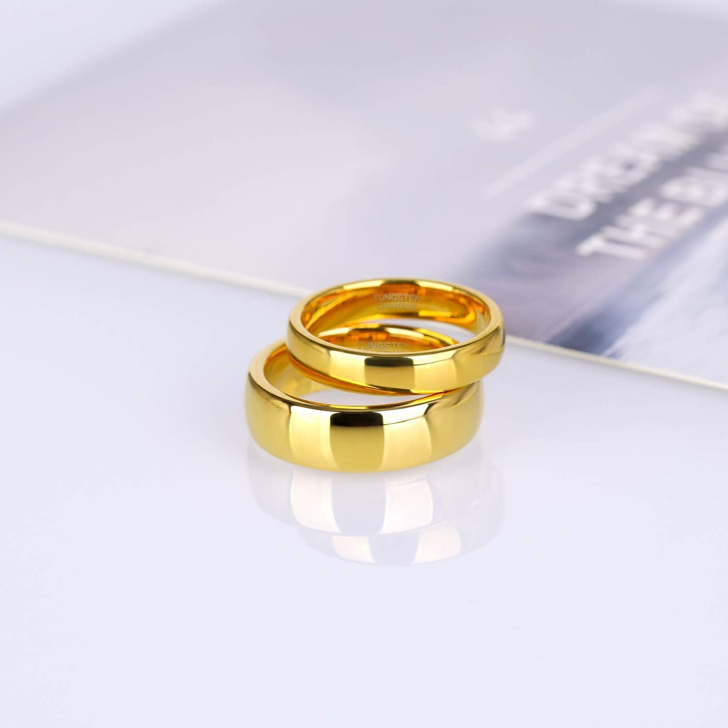 Greenpod 6mm 24K Gold Plated Tungsten Carbide Rings for Men Women Dome Polished Classic Wedding Band Comfort Fit Size 5.5