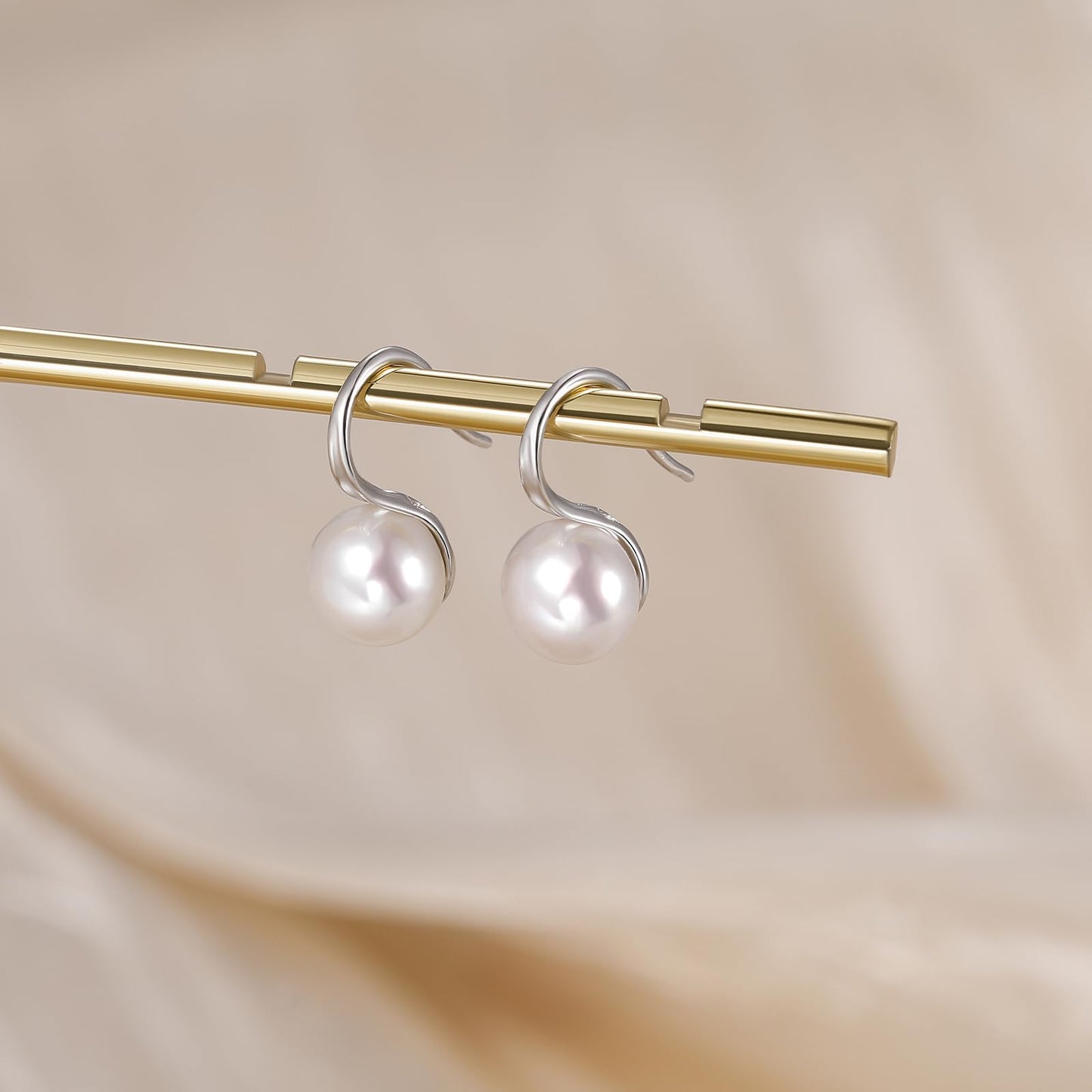 EAMTI Pearl Earrings for Women 925 Sterling Silver Freshwater Cultured Pearl Drop Earrings High Heels Dangle Hook Earrings