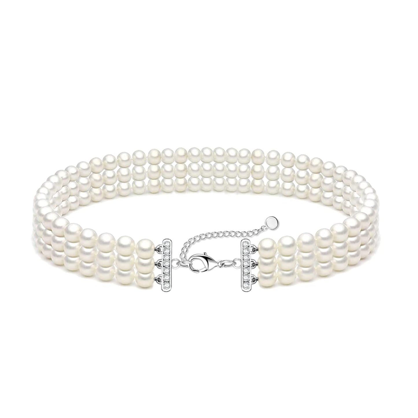 Zeffy Pearl Choker Necklace Round Imitation Pearl Necklace Multi Strands Choker Wedding Party Prom Vintage 1920s Short Choker Necklace for Women