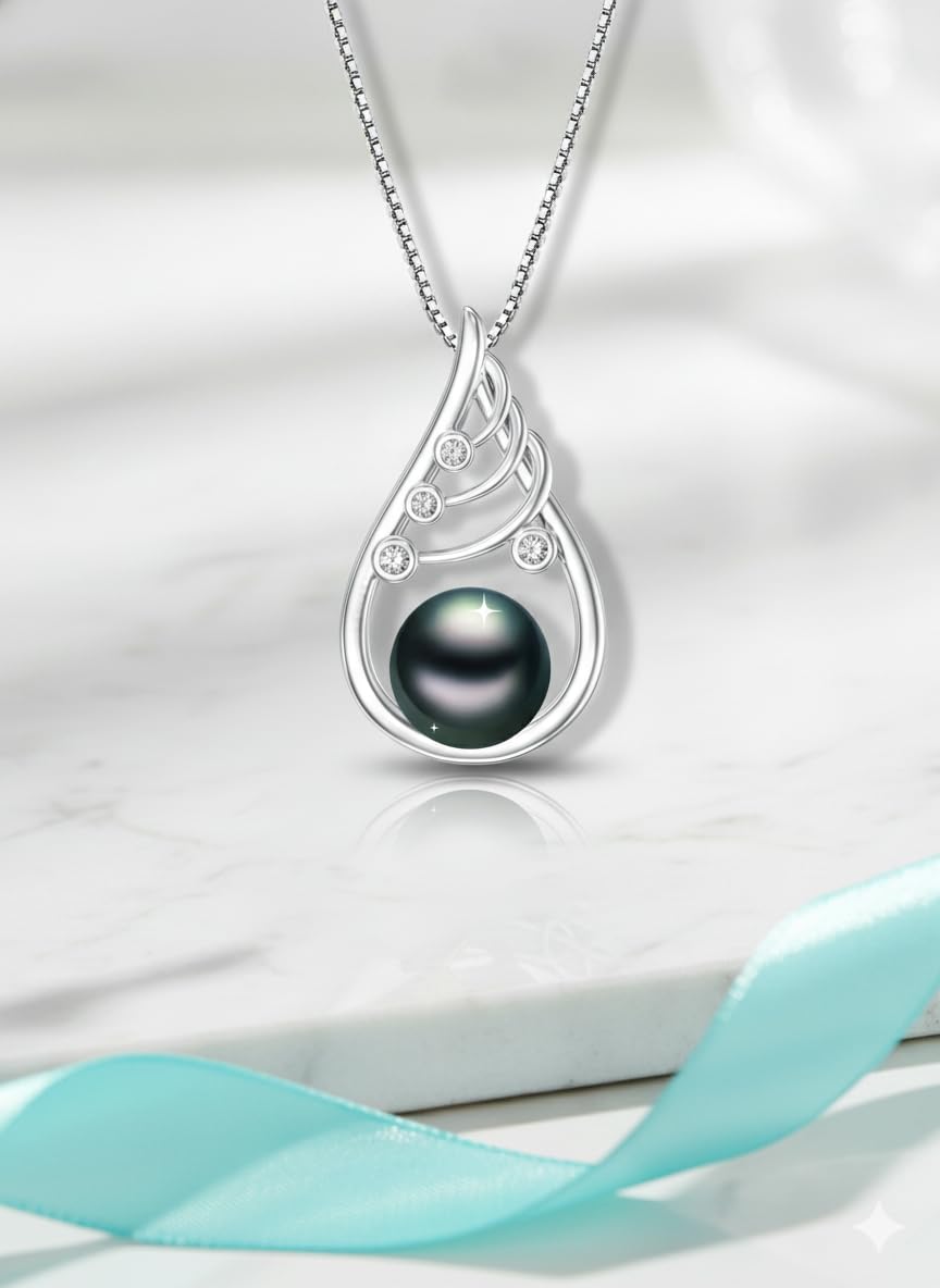 KANNSOAR Tahitian Black Pearl Necklace for Mom Mother Wife 9-10mm AAAA Tahitian Pearl Gifts for Women Pendant Jewelry