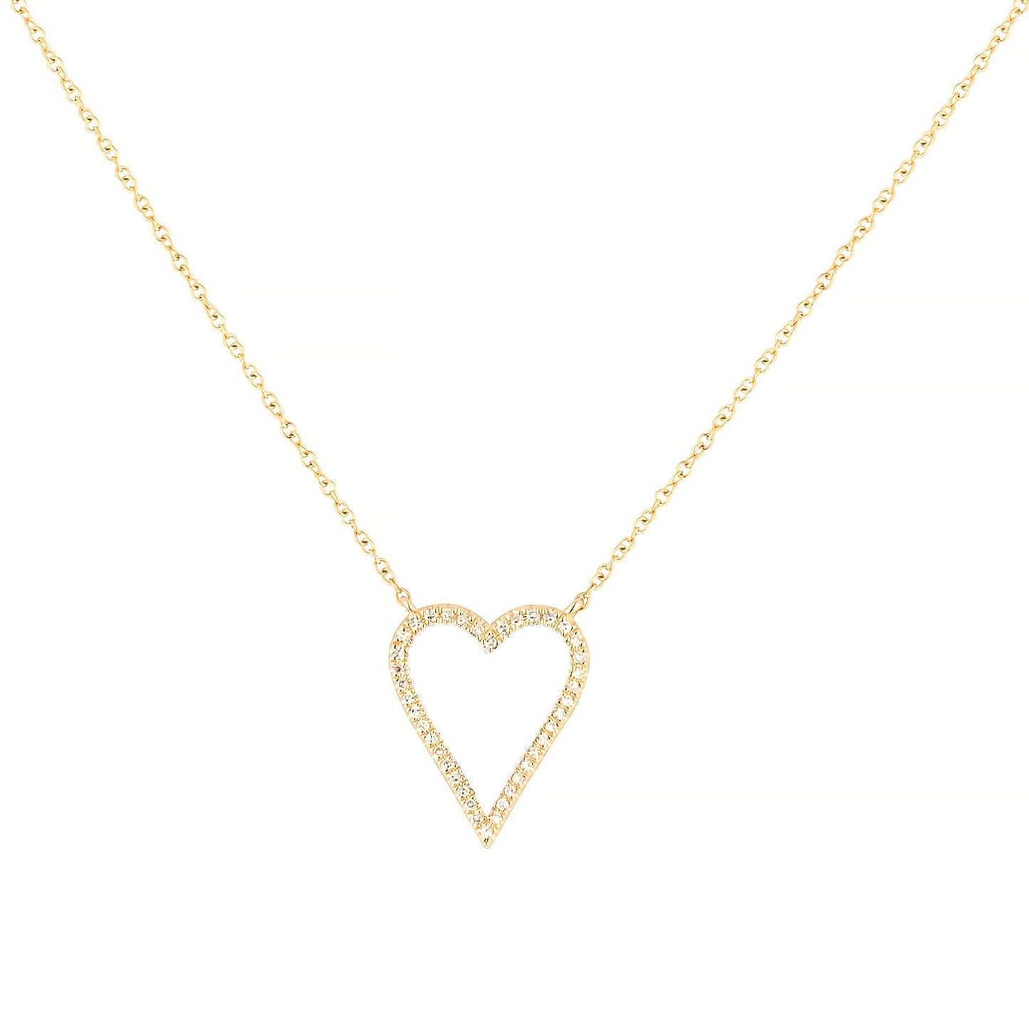 JINGDR Women's Heart Necklace, Preppy Dainty Paperclip Chain, Gold Plated, Love Heart Pendant, White, 16 inches