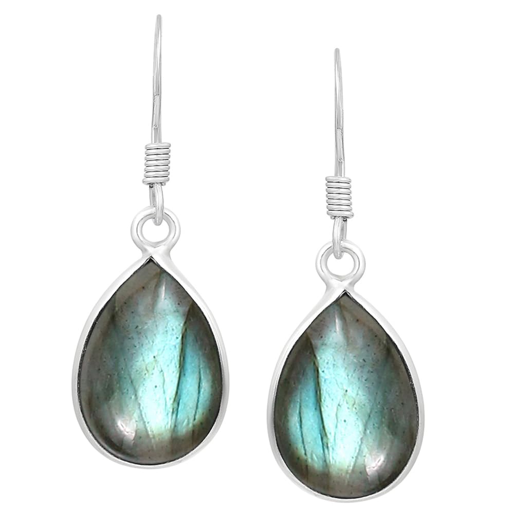 Natural Labradorite Dangle Earrings For Women Sterling Silver Plated, Handmade Birthstone Drop Earrings Jewelry Mother's Day Gifts For Her