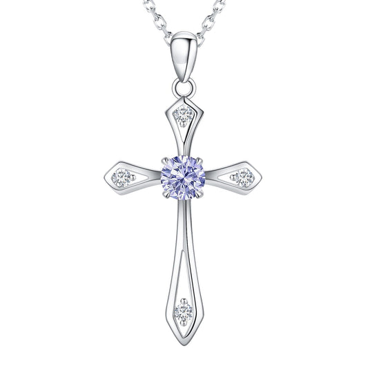 QUALISE Cross Necklace for Women,925 Sterling Silver June Birthstone Necklace Cross Pendant 5A CZ 12 Birth Months Birthstone Fine Jewelry Birthday Gifts for Her Wife Mom
