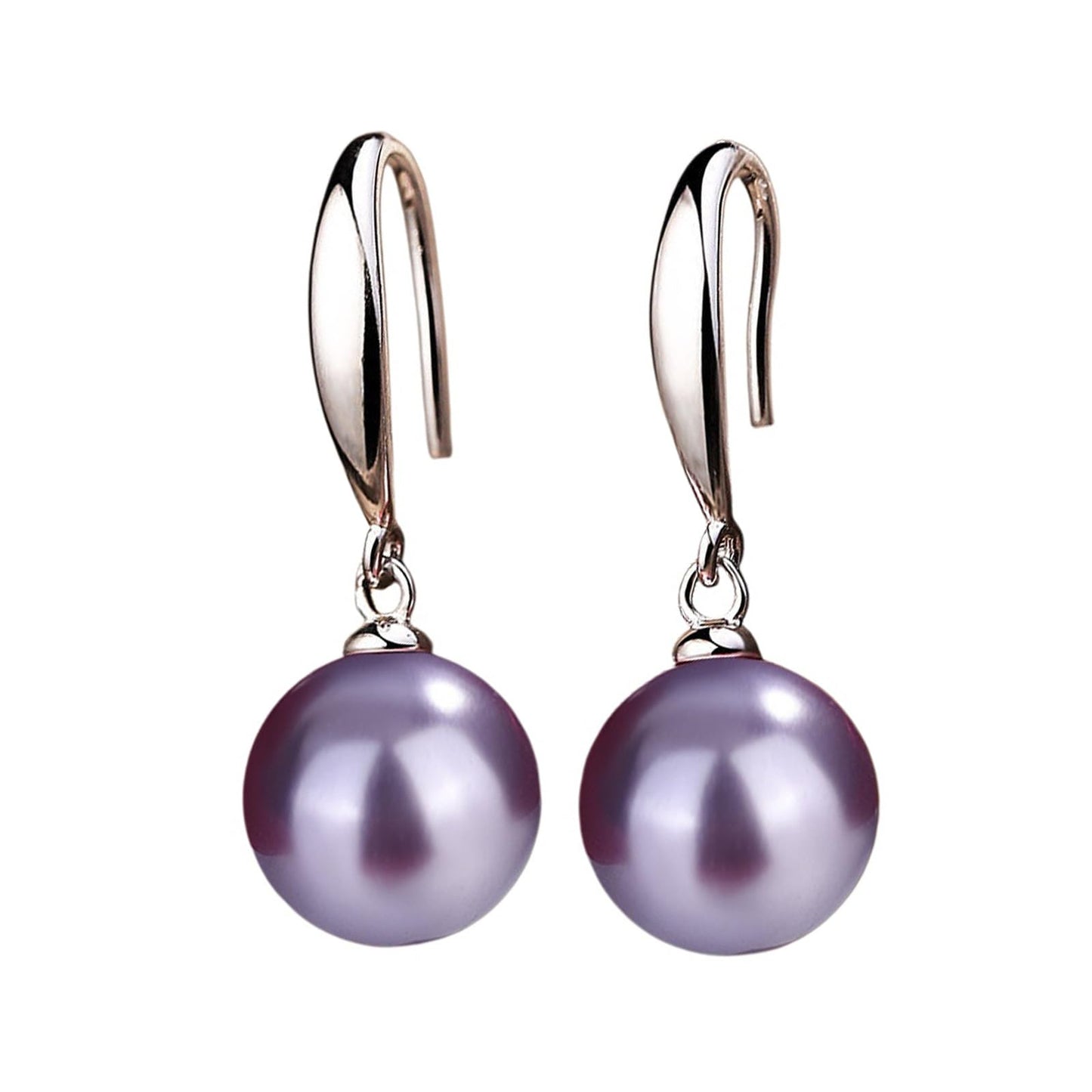 12mm Natural Ocean Pearl Freshwater Cultured Colorful Simulated Beads Drop Dangle Earrings Elegant Birthday Wedding Party Costume Prom Statement Jewelry for Women-purple 1