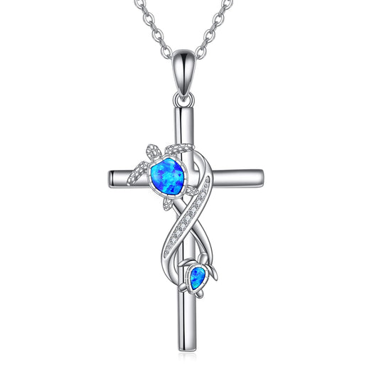 POPLYKE Turtle necklace Sterling Silver SeaTurtle Necklace for Women Cross NecklaceMother's Day Gifts, Blue