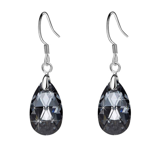Austrian Crystal Teardrop Dangle Earrings for Women Drop Hook Earring 925 Sterling Silver Hypoallergenic Jewelry (Grey-Black)