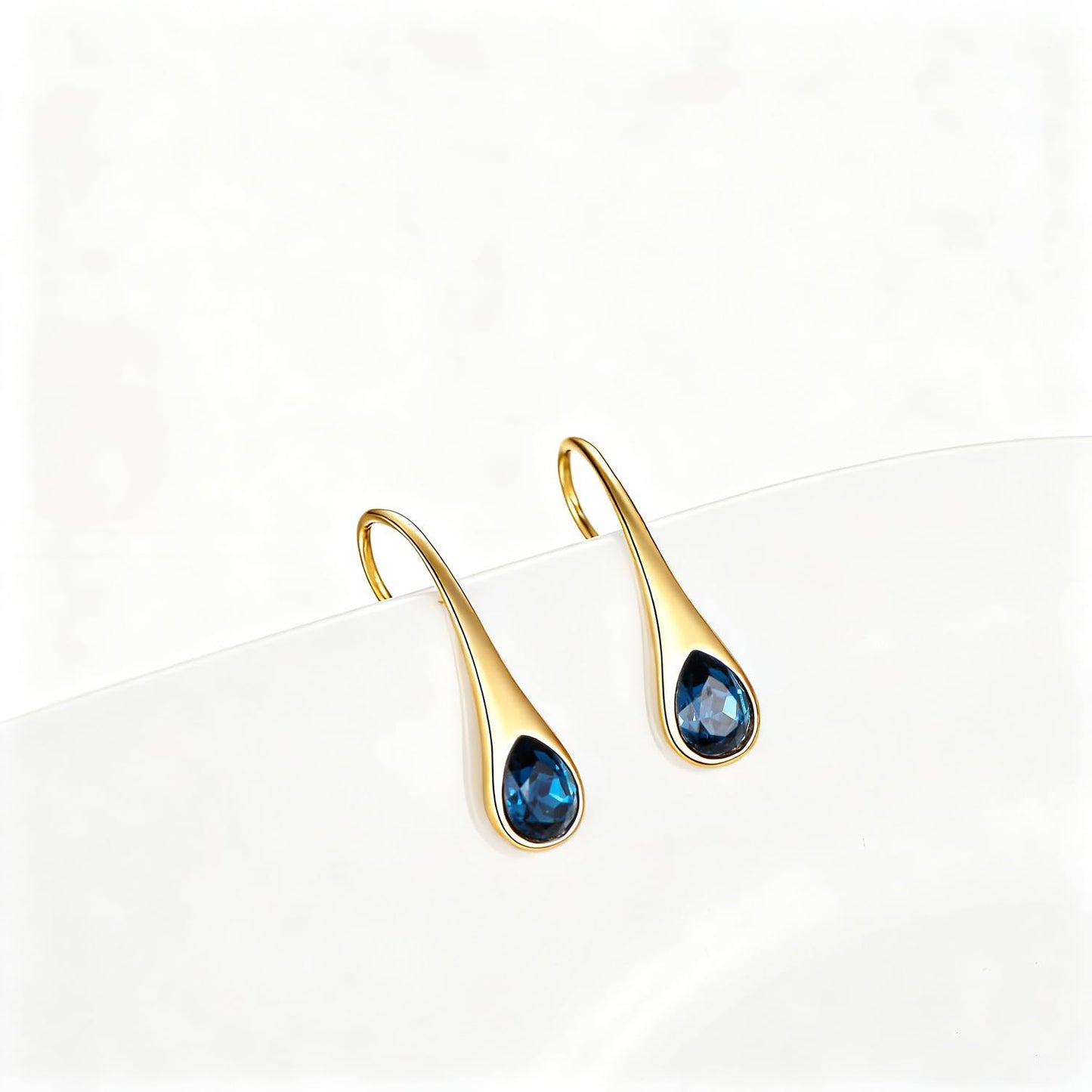 925 Sterling Silver Teardrop Earrings, Hypoallergenic Pear-Shaped Dangle Drop Earrings for Women with London Blue Crystals-14K Gold Plated