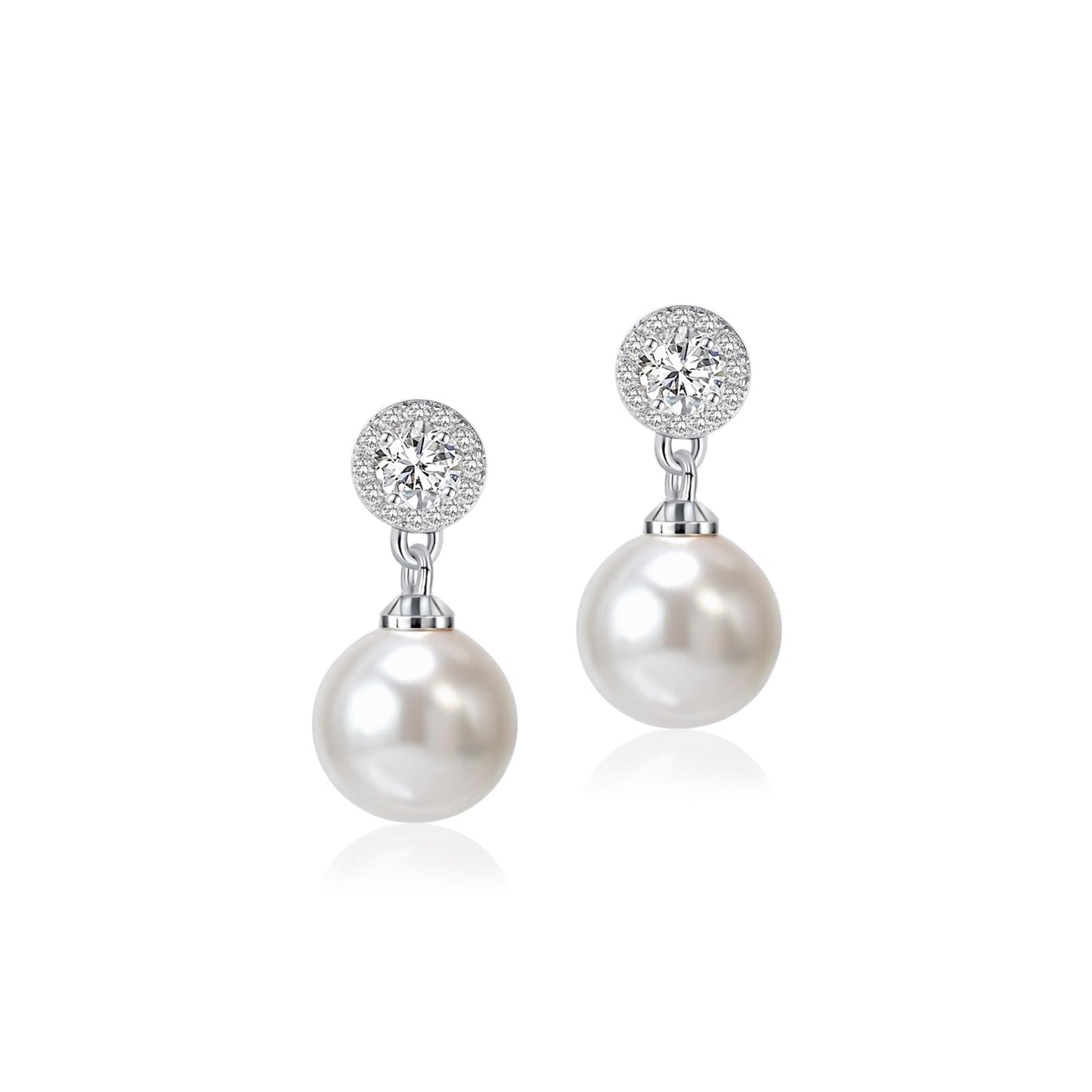 Elegant Imitation Diamond Pearl Drop Earrings Bride Bridesmiad Dangle Pearl Earrings for Women Wedding Party Everyday Wear (White)