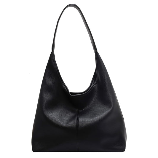 Hobo Bags for Women Slouchy Tote Bag Soft Casual PU Leather Shoulder Purses 2pcs Work Everyday Handbags (Black)